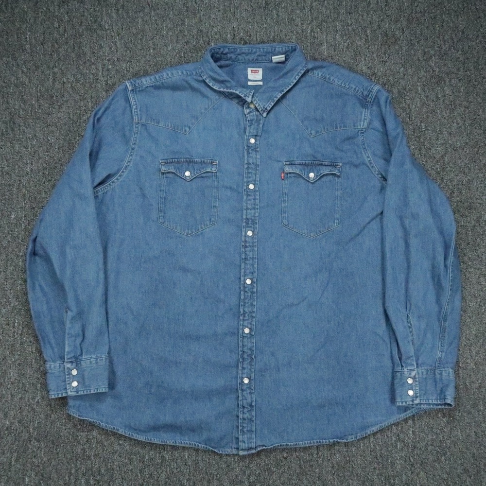 Levis Shirt Mens 3XL Blue Long Sleeve Denim Western Pearl Snap Standard